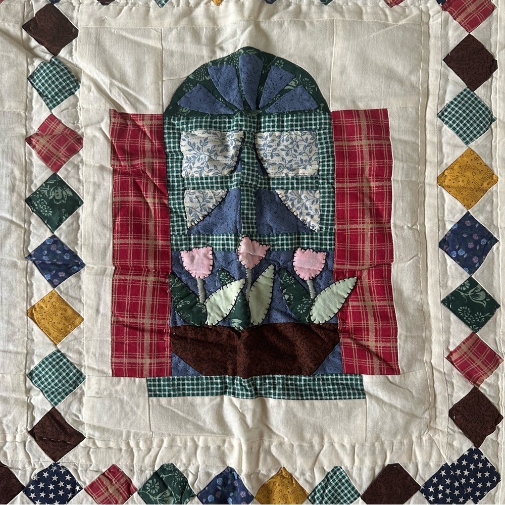 Vintage Cotton Small Patchwork Quilt Village Home Cozy Vibe - Picture 3 of 11
